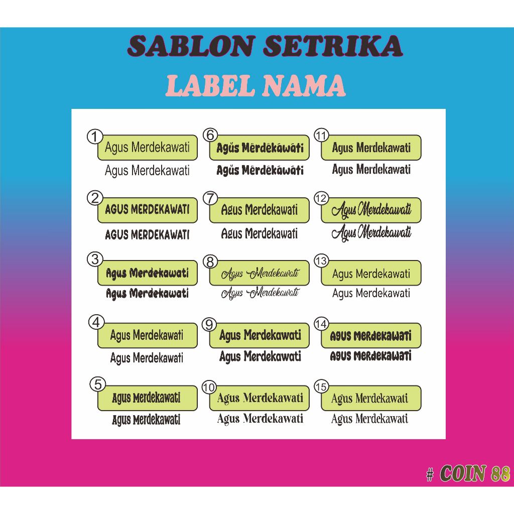 

Sablon Stiker Setrika Label Nama/Custom Label Nama Untuk Anak-anak dan Dewasa Bahan DTF Isi 30 Pcs Waterproof