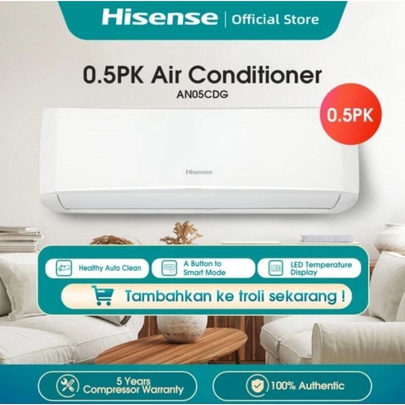 AC HISENSE 1/2PK STANDAR + PASANG