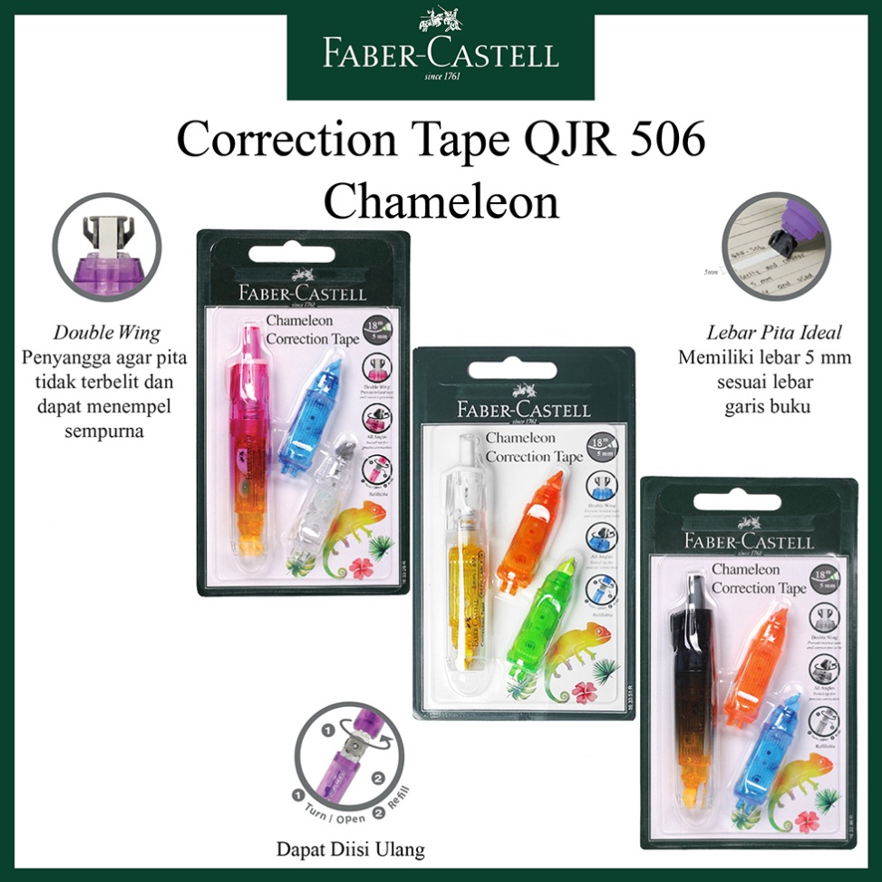 

Correction Tape Faber Castell Chameleon Tipe X Kertas Gratis 2 Buah Refill n R5X7