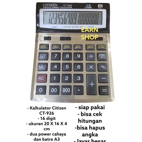 

Kalkulator Citizen BESAR CT 926 16 Digit Kalkulator Dagang Warung Besar Kalkulator MURAH GROSIR u W4B8
