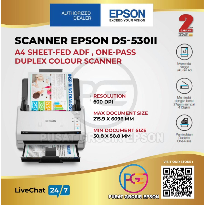 SCANNER EPSON DS530 II DS-530II DS530II ADF COLOR DUPLEX DOCUMENT SHEET-FED PRINTER EPSON