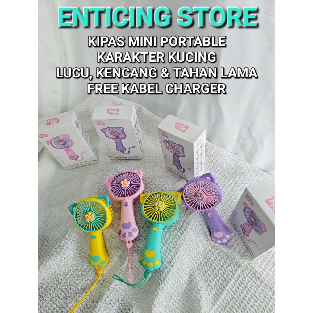 CUCIGUDANG KIPAS ANGIN MINI PORTABLE GENGGAM MOTIF KUCING USB CAS KENCANG TAHAN LAMA PREMIUM QUALITY