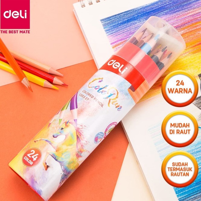 

Pensil Warna DELI 24 Warna Bonus Serutan EC327 m W1E7