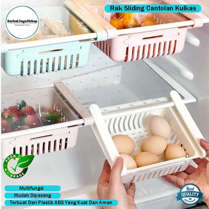 Rak Kulkas Multifungsi Storage Box Kulkas Organizer Rak Kulkas Sliding Penyimpan Makanan Rak Tambaha