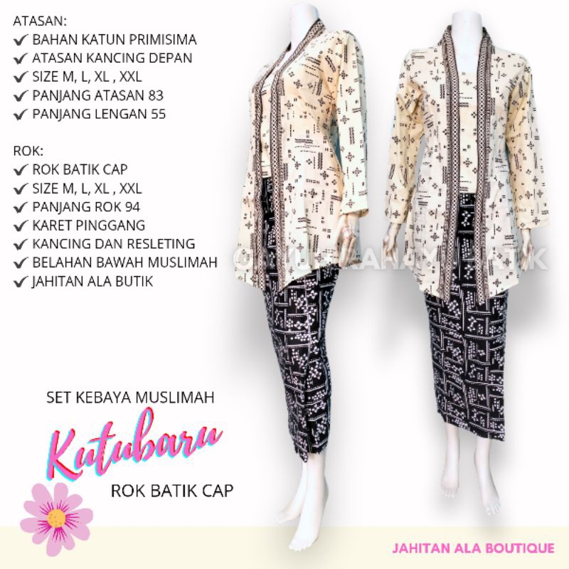KUTUBARU - Setelan Kebaya Kutubaru Muslimah, Set Kebaya Batik Katun, Kebaya Kartini Murah, Seragam K