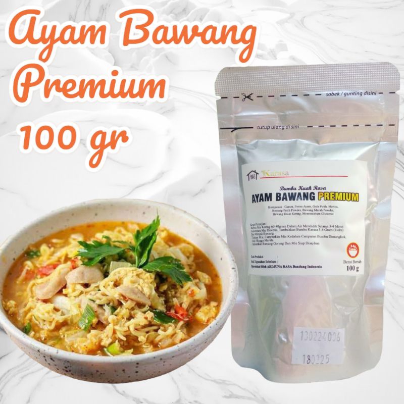 

BUMBU AYAM BAWANG PREMIUM ( 100 gr ). sudah bersertifikasi HALAL. Untuk 20 porsi masakan berkuah