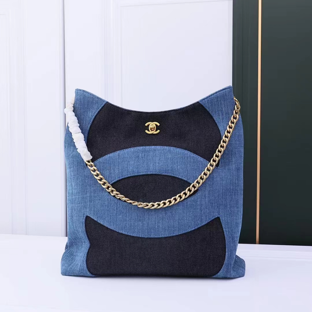 Chanel tote denim bag, women's chain handbag, one shoulder crossbody bag