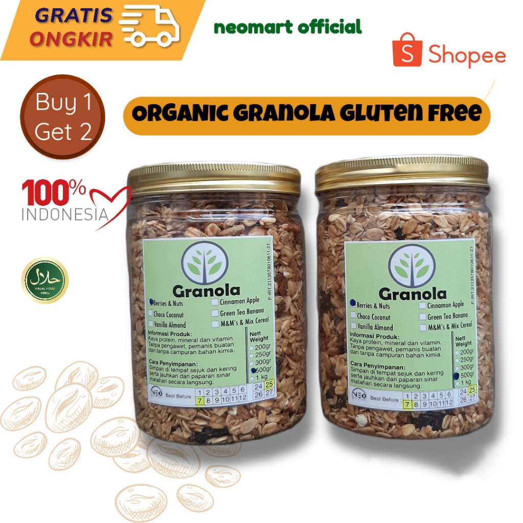 Granola Beli 1 gratis 1 Paket sarapan. Granola sehat. Granola sarapan. Granola diskon