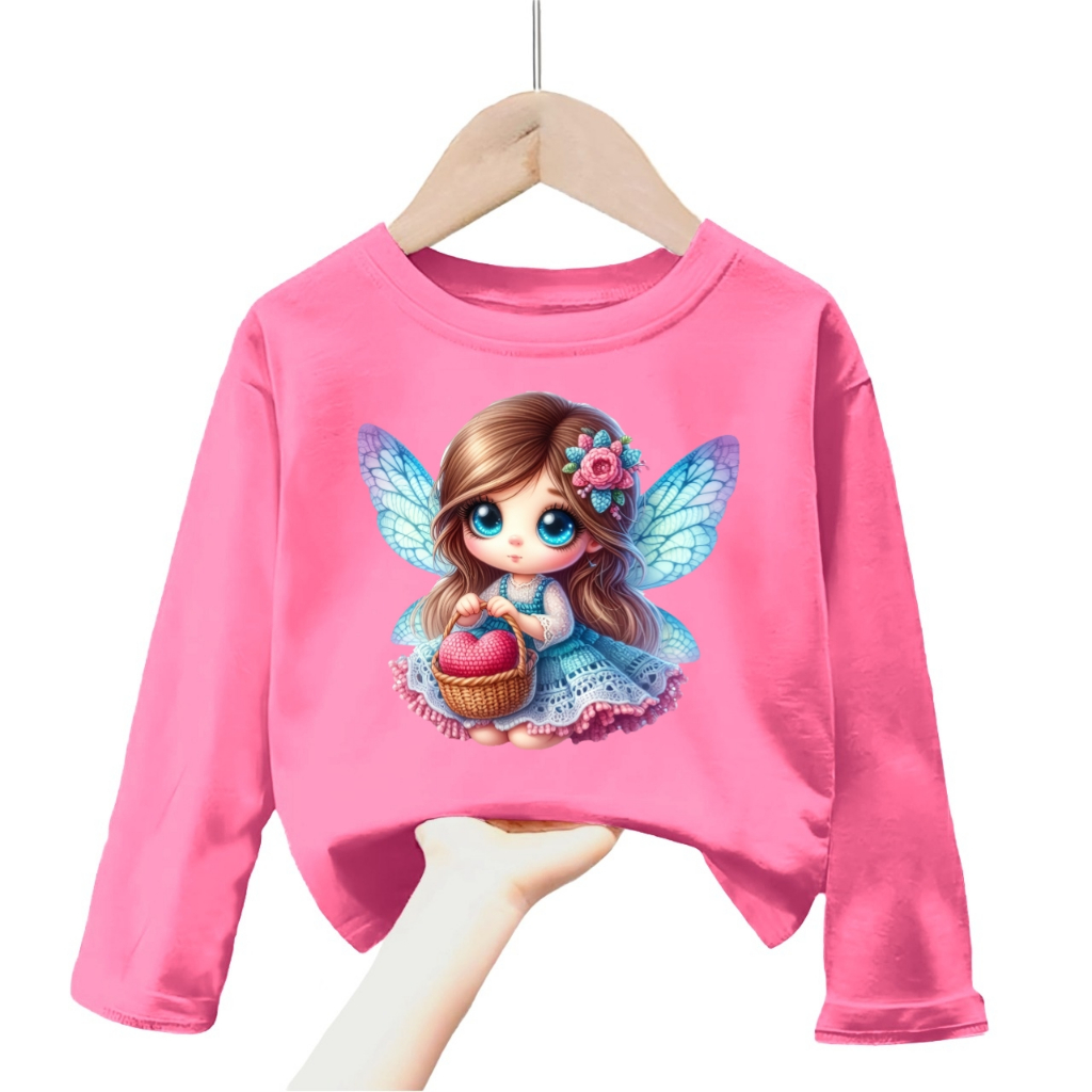 baju kaos anak oblong perempuan gambar peri cute lengan panjang 1-12tahun k.166