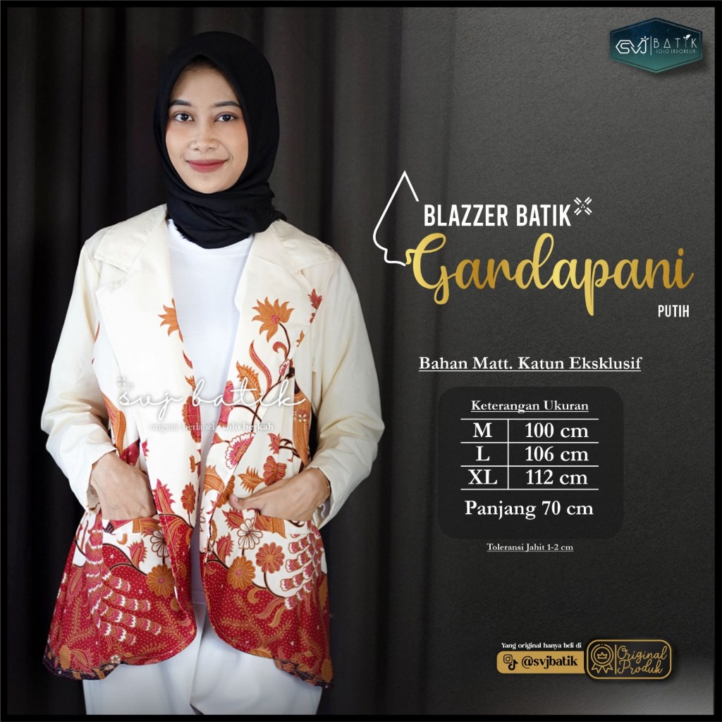 BLAZER JAS wanita kerah SCUBA premium motif bunga batik katun ANTI nerawang asli svj batik solo