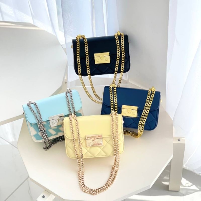 SALE BAG 01 SCOOT TAS SELEMPANG WANITA TAS CK WANITA METALLIC PUSH-LOCK CHAIN TAS MINI BOXY CROCO PU