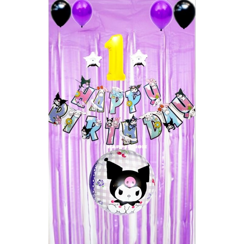 PAKET MURAH DEKORASI ULANG TAHUN KARAKTER KUROMI / HAPPY BIRTHDAY SIMPLE KARAKTER KUROMI BISA PILIH 