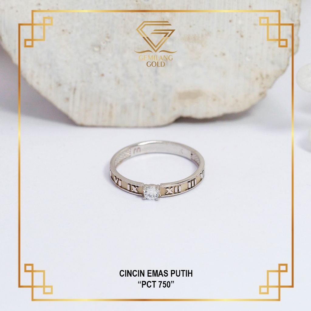 CINCIN EMAS PUTIH KADAR 8K (375) CINCIN EMAS PUTIH MODEL ANGKA ROMAWI BERLIAN PCWT-750 | GEMILANG GO