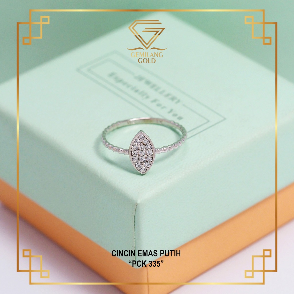 CINCIN EMAS PUTIH KADAR 8K (375) CINCIN FASHION WANITA EMAS PUTIH MODEL DAUN PCK 335 | GEMILANG GOLD