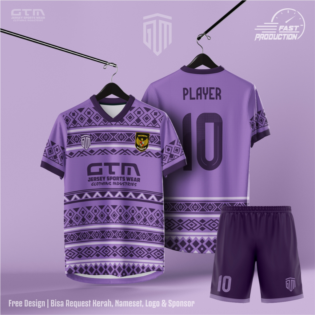 Jersey Bola Futsal Printing Ungu Kerah Vneck ~ Free Custom Design