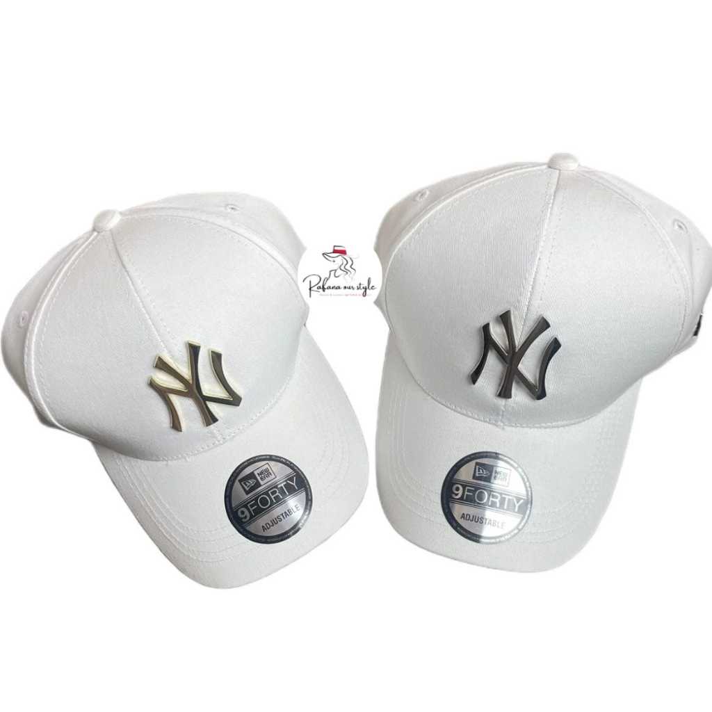 Topi Baseball putih NY besi metal badge casual premium