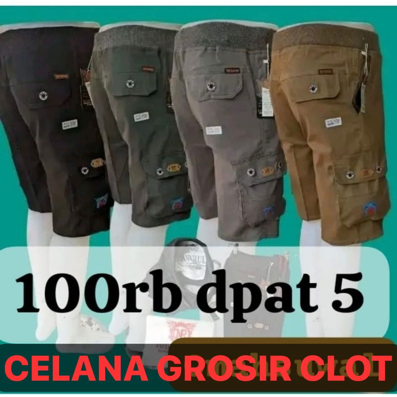Promo 100rb Dapat 5 Pcs Celana Pendek Pria Cargo Polos Pria Rip Pinggang Allsize 27-33 Terlaris Term
