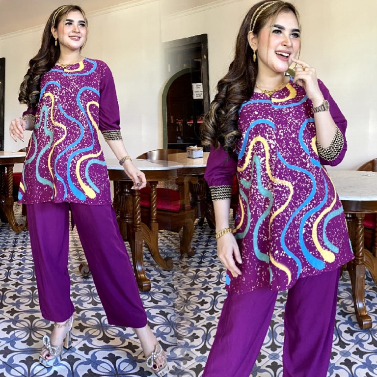 KODE Q7R6 Setelan rayon jumbo wanita dewasa lukis batik terbaru set wanita dewasa one set set lesty 