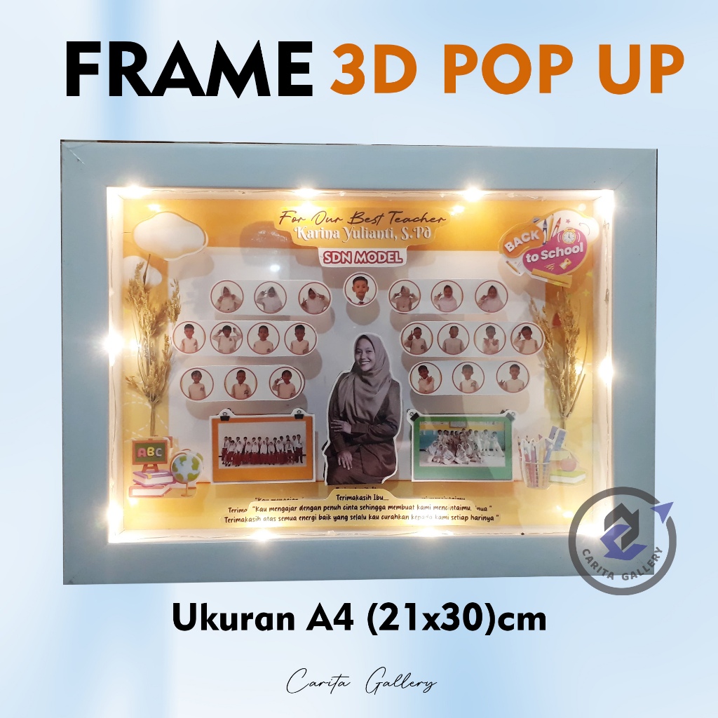 Pop Up 3D Frame ukuran A4 - 20x30  - Kado Perpisahan - Kado Untuk Guru - Kado Wisuda