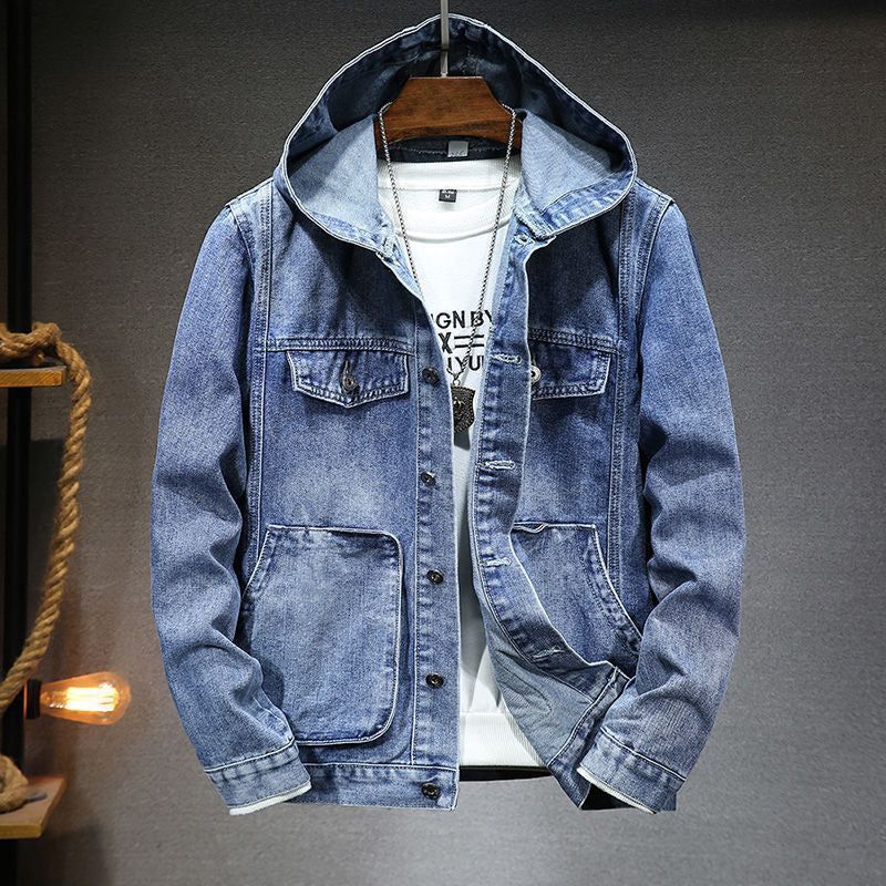 EIGHTEEN-jaket jeans pria kupluk topi bertudung polos bioblit denim tebal unisex kasual