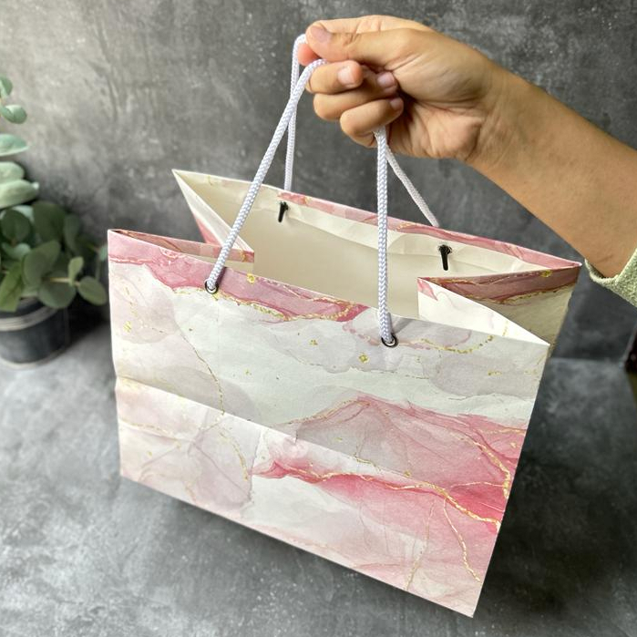 

(5pcs) Paperbag Jinjing Premium Marble Pink Paper bag tenteng mewah 29x20x22 cm Tas bungkus hampers