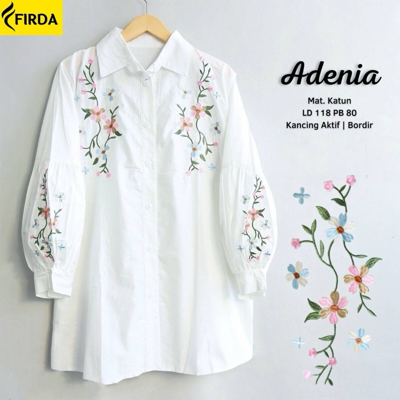 ADENIA ADELIA KEMEJA KATUN BORDIR JUMBO ATASAN WANITA PUTIH BLOUSE KEMEJA TUNIK JUMBO MOTIF BORDIR