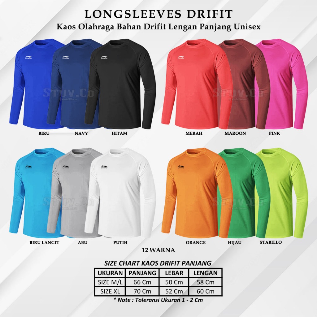 Jersey Lengan Panjang Polos Kaos DriFit Olahraga Tenis Futsal Sepakbola Sepeda Unisex Keren