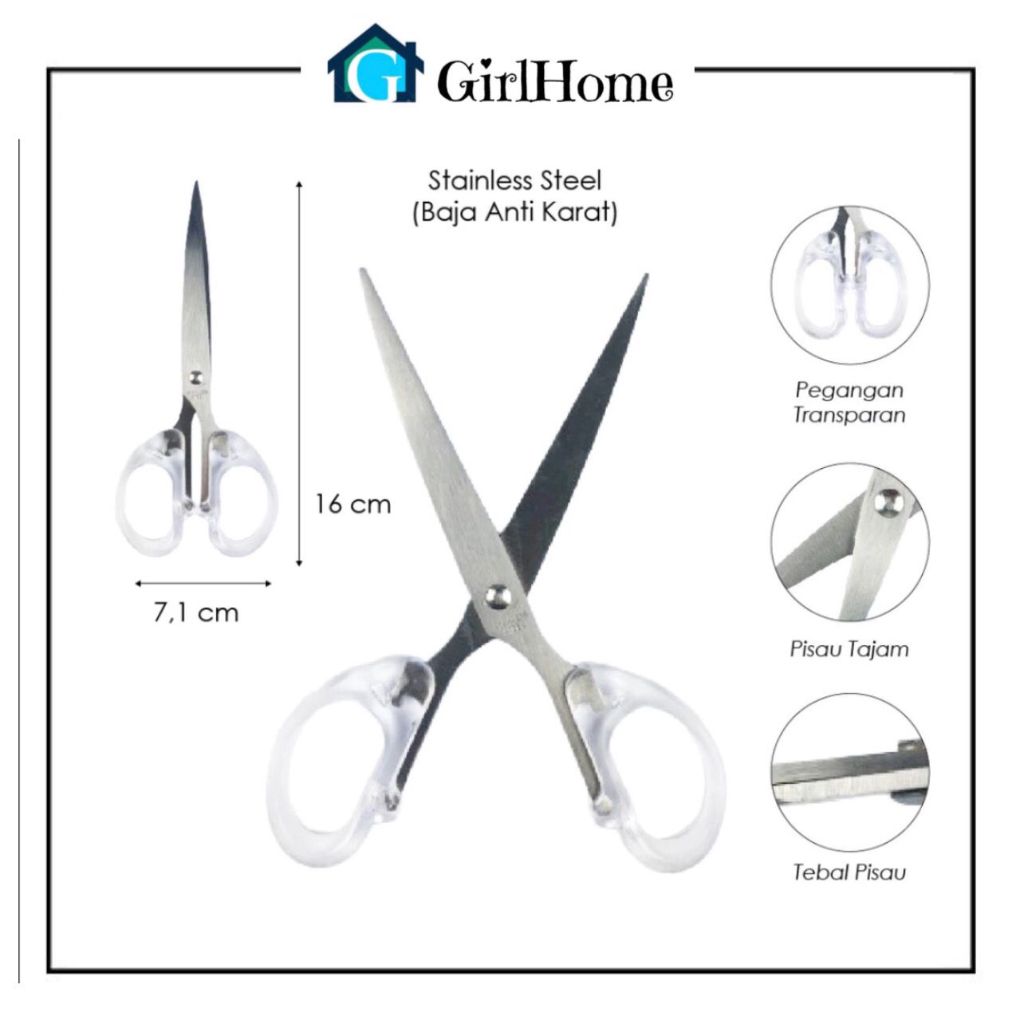 

GH878 Gunting Kertas Bening Stainless Steel Scissors Perlengkapan Kantor Sekolah