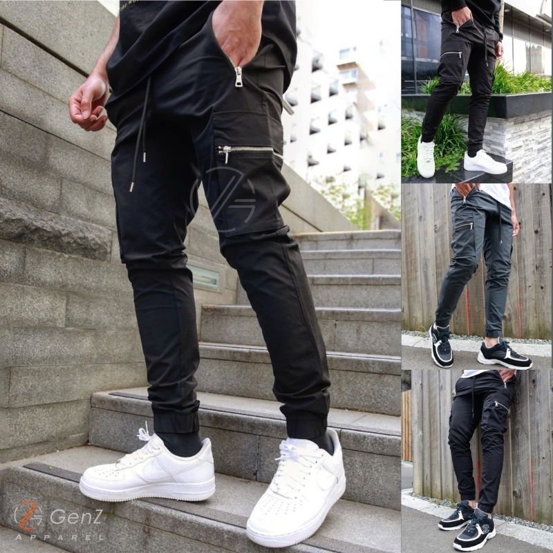 Celana Cargo Zipper Black | Celana Jogger panjang pria wanita | celana Cargo Zipper