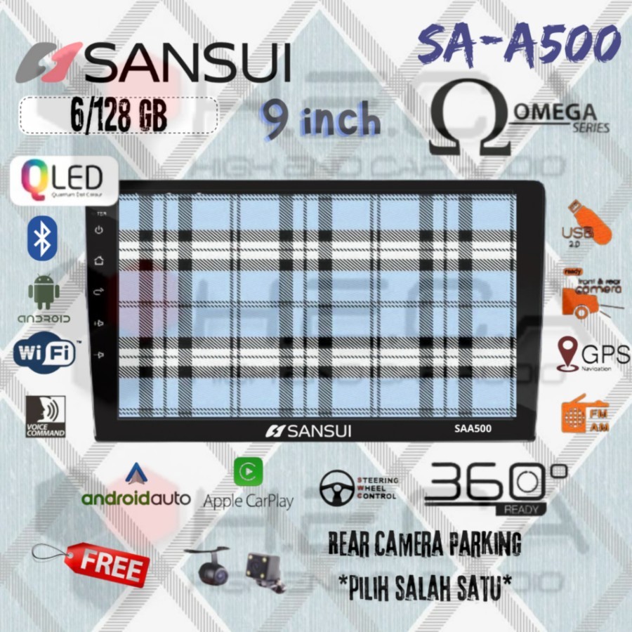 SANSUI SAA500 OMEGA QLED 6/128 GB Android 9" Inch SA-A500 Head Unit Tape TV Mobil Double din 2Din + 