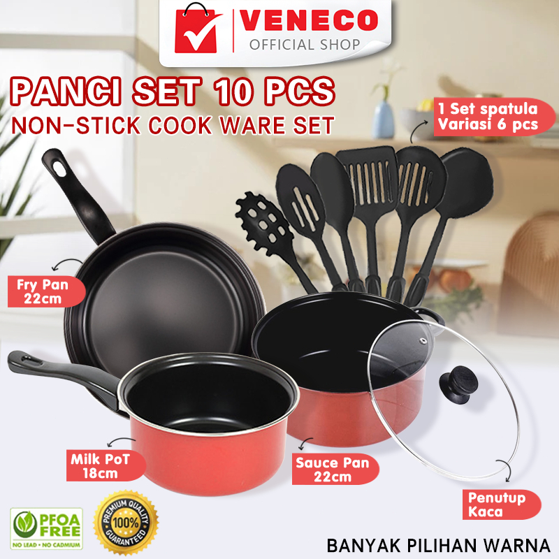 Panci Teflon 1 Set 10 Pcs panci set lengkap Panci Stainless steel Anti Lengket best seller