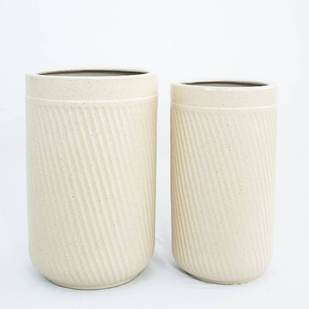 Pot keramik pot bunga pot tanaman hias model bulat warna cream