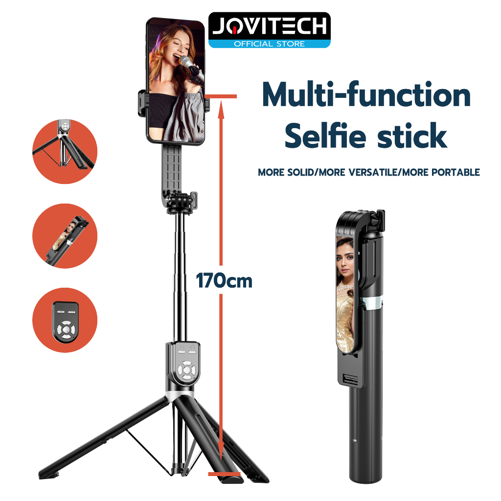 Jovitech  TR03 Tripod Tongsis 3 IN 1 Stand Selfie And Wireless Bluetooth Remote Control Selfie Stick