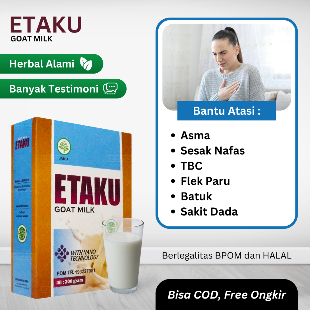 

Etaku Susu Untuk Asma Sesak Napas Nyeri Dada Pembersih Flek Paru Basah Batuk Berdarah Berdahak Bronkitis 100% Original