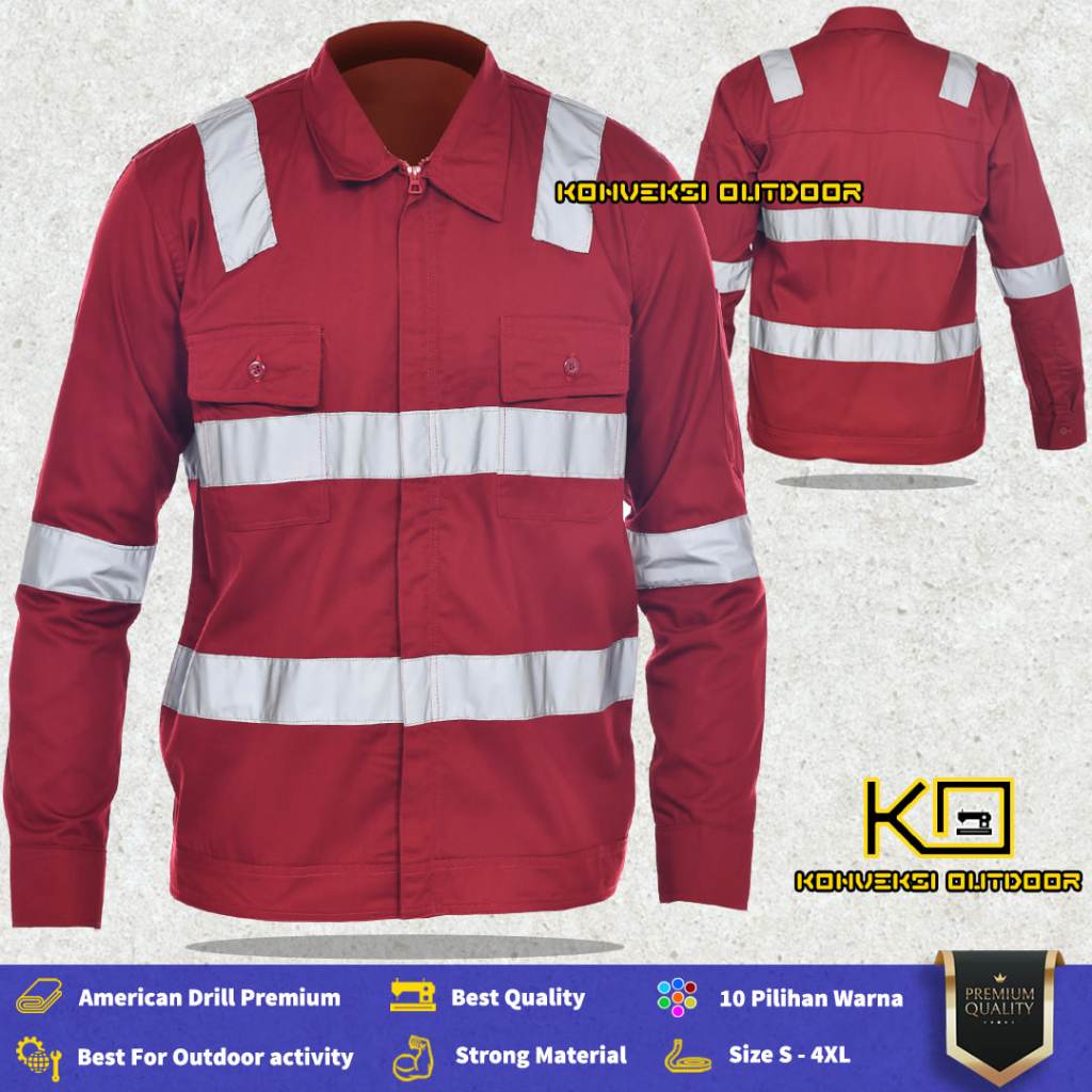 Jumbo - Kemeja Safety Zepper Pria Lengan Panjang - Baju Kemeja Kerja Proyek Wearpack Safety Zepper K