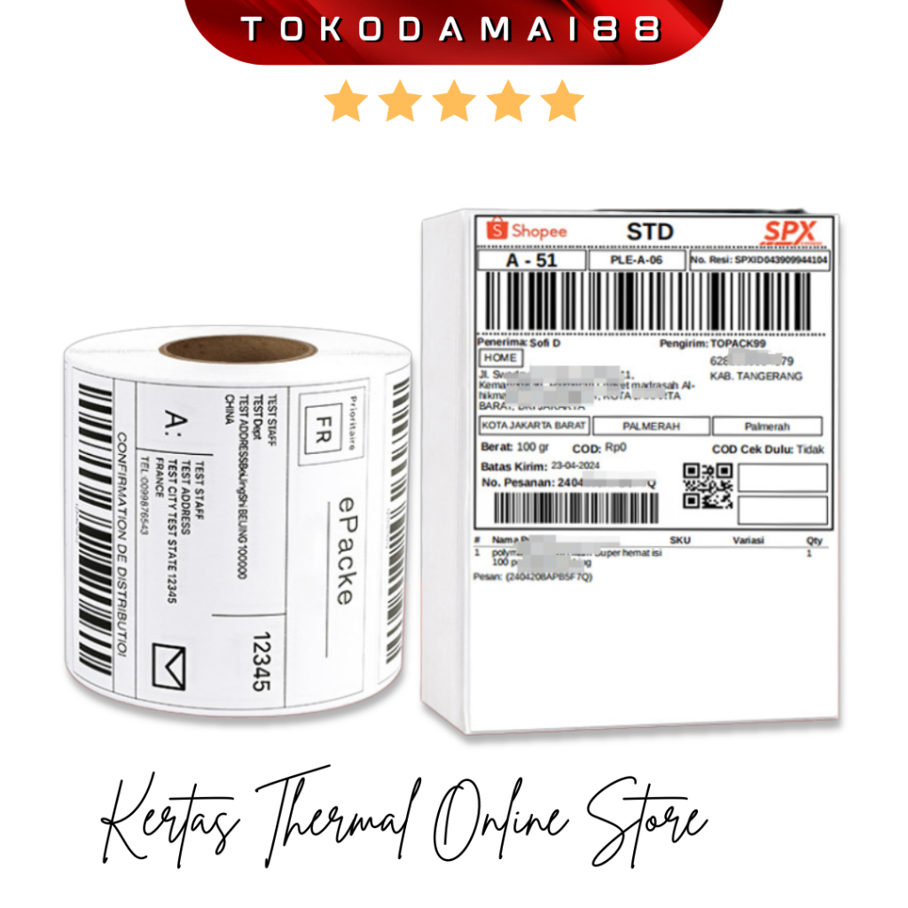 

LABEL BARCODE 100 X 150mm ISI 500pcs KERTAS STICKER