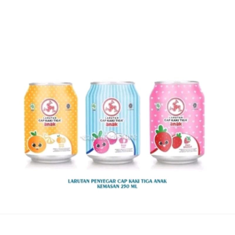 

[GRATIS ONGKIR] Larutan Kaki Tiga Kaleng anak 250ml/strowbery/leci/jeruk// Larutan kaki Tiga Kaleng anak