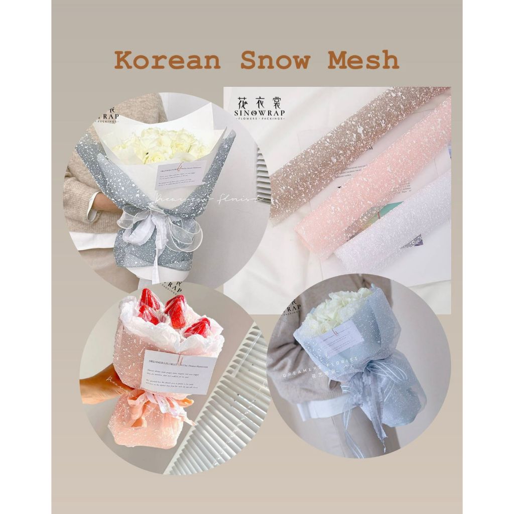 

(K 34) - 1 Lembar Korean Snow Mesh Floral Flower Wrapping Jaring Jaring Buket Aksesoris Florist Polyester