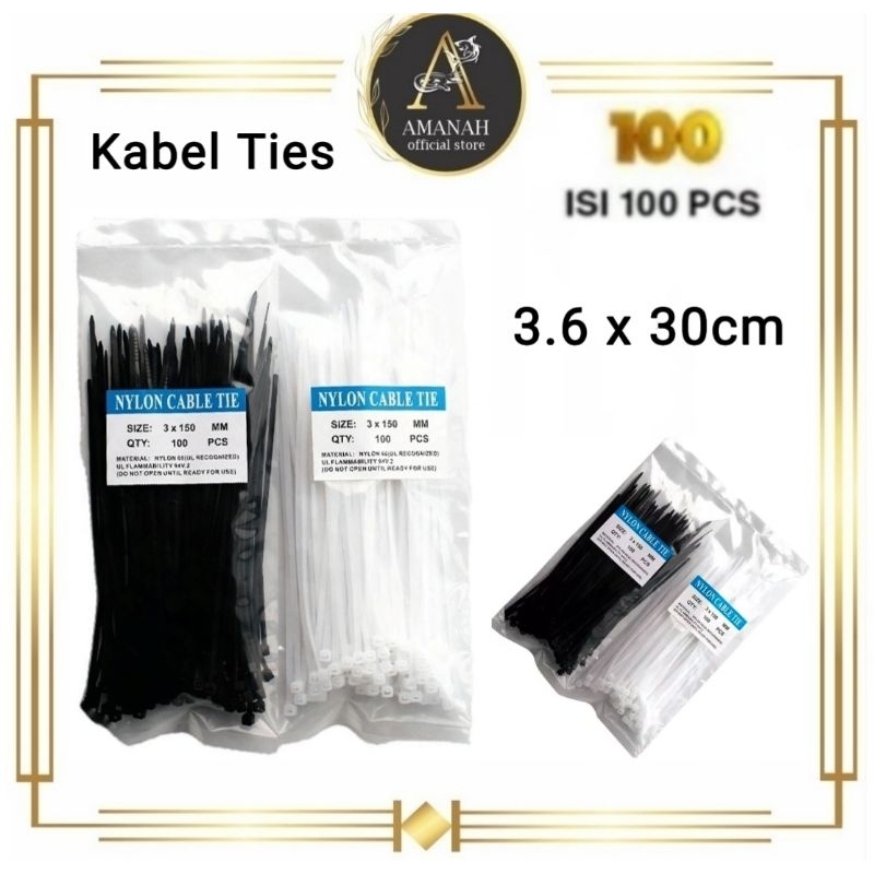 

Kabel Ties / Kabel Tie / Cable Tis 1Pack isi 100PCS 3.6 x 30cm / Kabel Tis / Nylon Cable Tie 3.6mm × 300mm / 30cm Serbaguna Hitam Putih Warna Warni