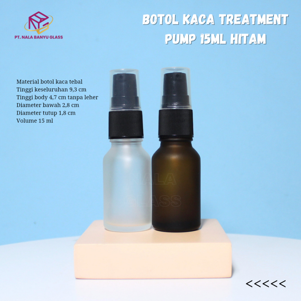 botol kaca 15ml frosted pump hitam / botol kaca 15ml doff pump treatment