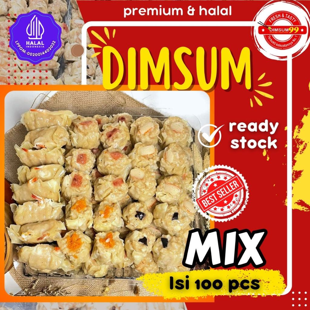 

Ay00! GROSIR!! BEST SELLERR Dimsum Ayam Frozen Mix Topping 100 pcs GRATIS Saus Merah & Lada Hitam