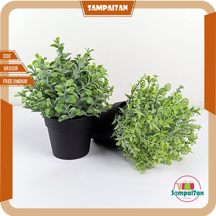 Tanaman Hias Artifisial Mini Plastik Pot Hitam Dekorasi Rumah Aesthetic Tanaman Palsu PBP195
