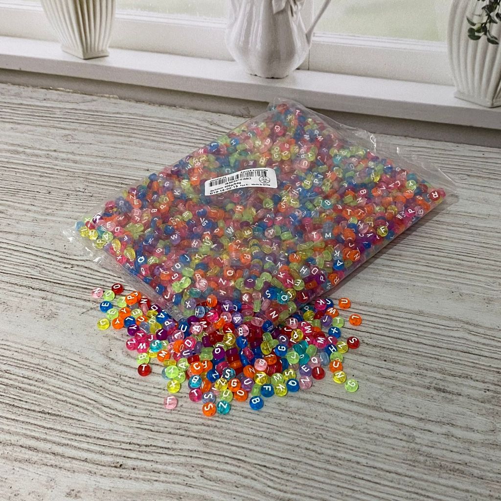 Mote Gelang Mewah Motif HURUF NEON UKURAN 1 PACK 500 GRAM MN 1303 - grosir kokot manik kotak kubus b