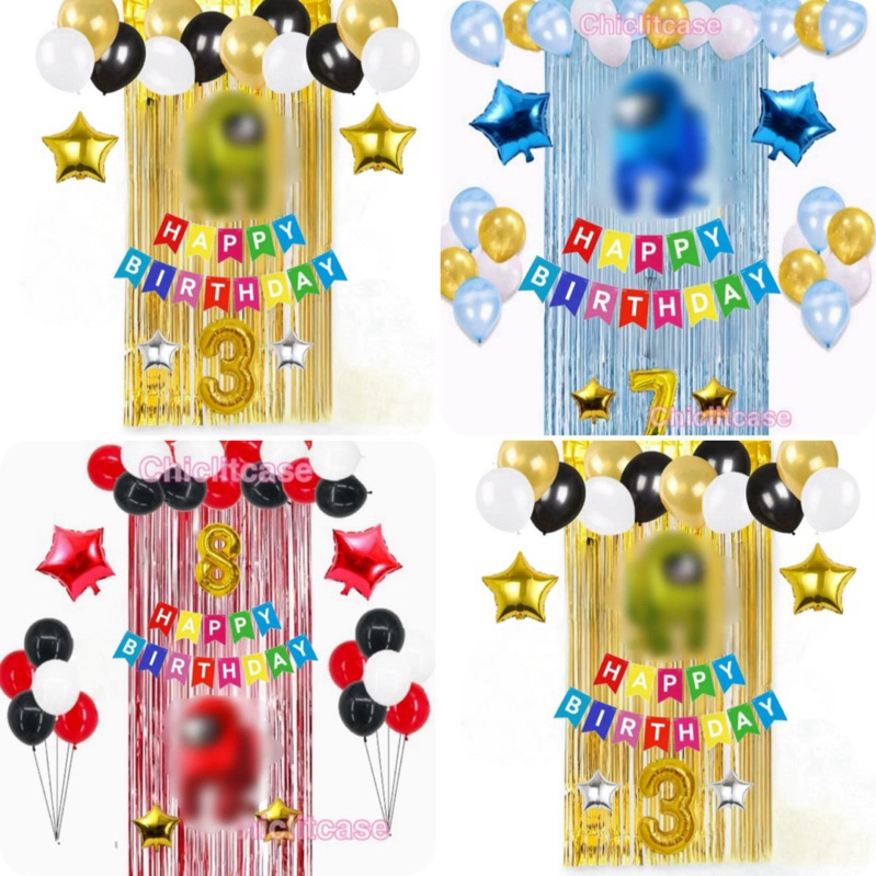 Dekorasi ulang tahun among us tirai