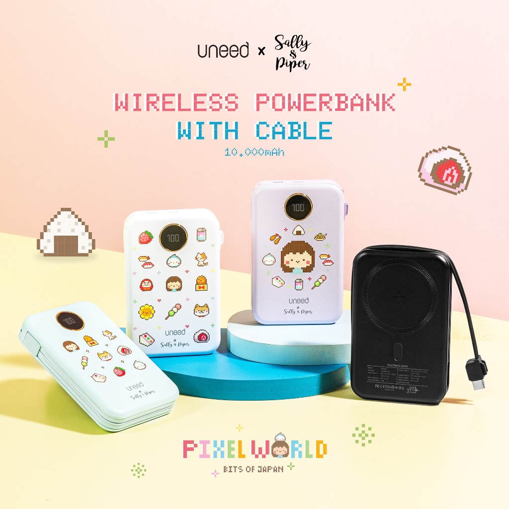 UNEED x Sally n Piper Pixel World - Powerbank Wireless Magsafe Charging and Built in Cable