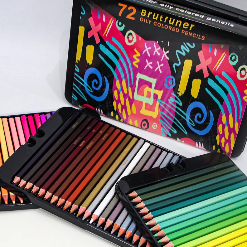 

SENSASIONAL Brutfuner 72 colors Professional Oil Color Square Pencils Set Tin Box