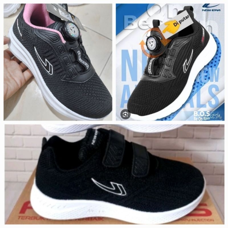 SEPATU SEKOLAH PEREKAT HITAM PUTIH NEW ERA/ SEPATU SEKOLAH PEREKAT HITAM POLOS / SEPATU ANAK SEKOLAH