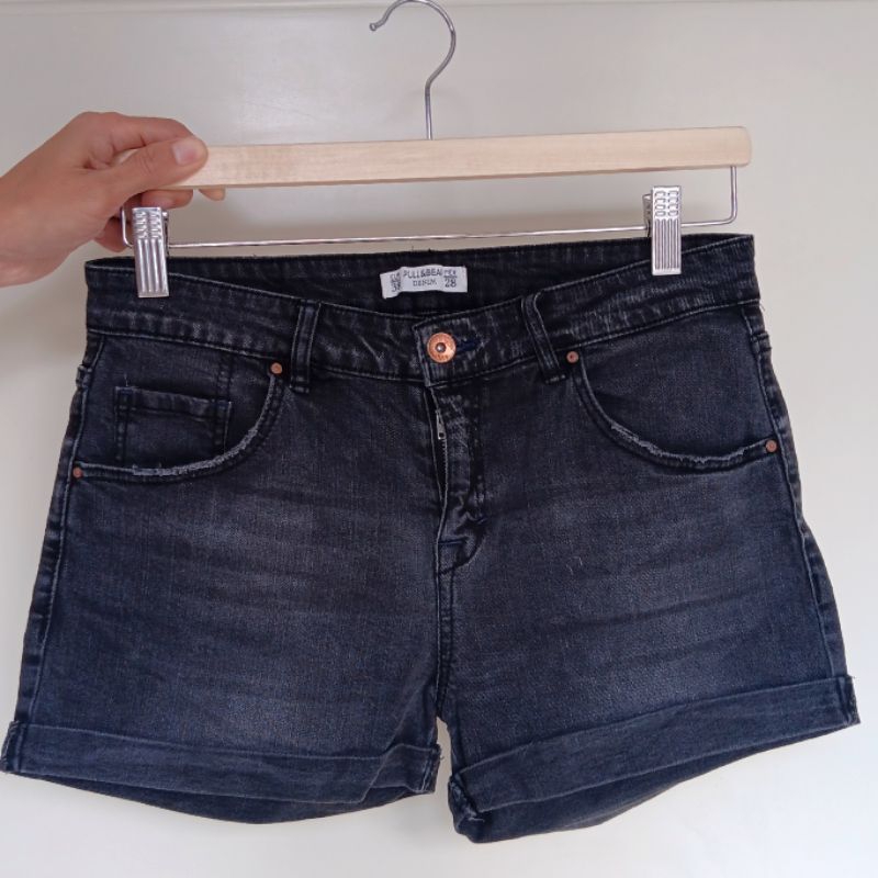 CELANA PENDEK JEANS WANITA PULL & BEAR ORI BLACK