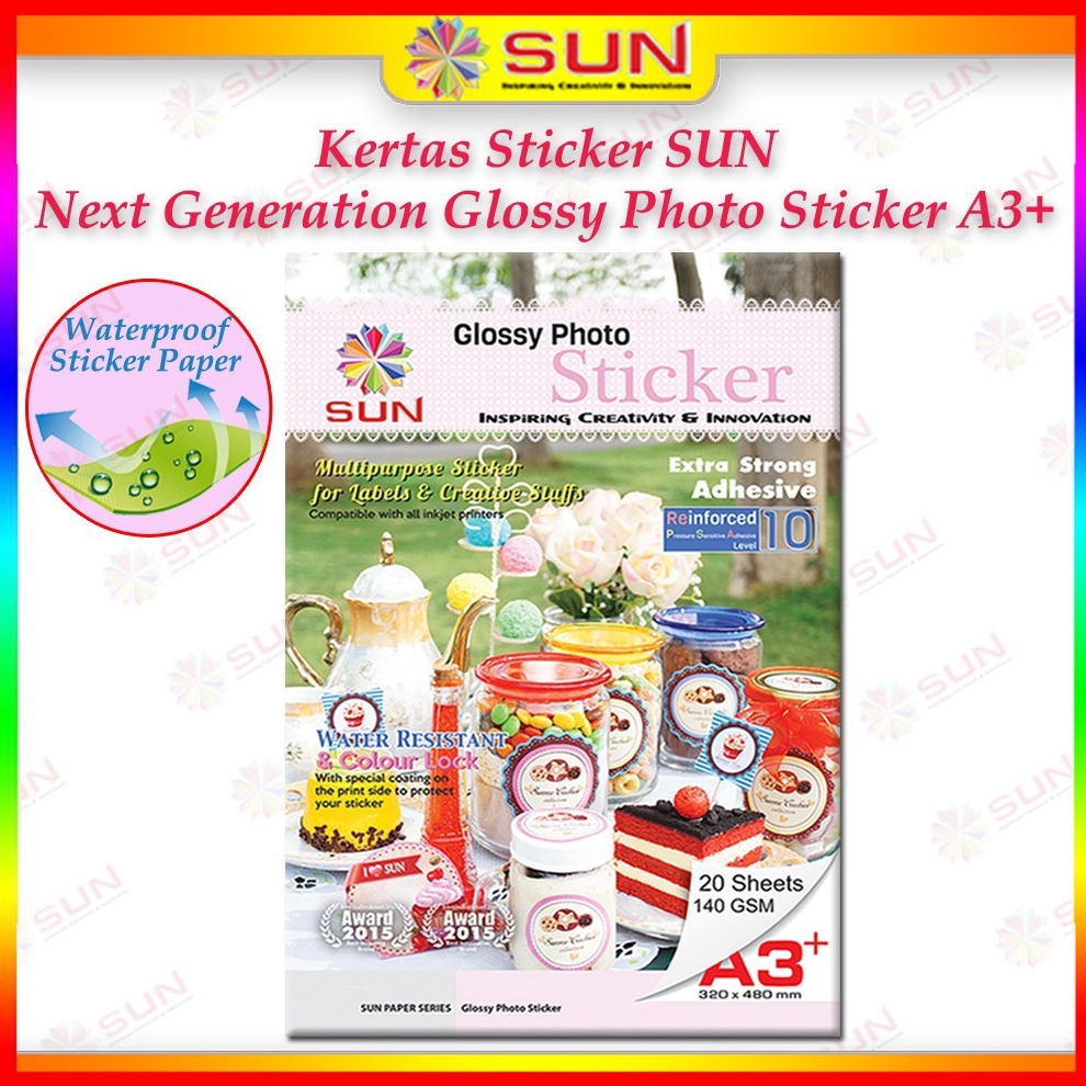 

KODE W52B Kertas Sticker A3A3 SUN NG Glossy Photo Sticker 14 Gsm Foto Glossy Sticker Support printer epsoncanonhpbrother ori dye 664 3 673 1