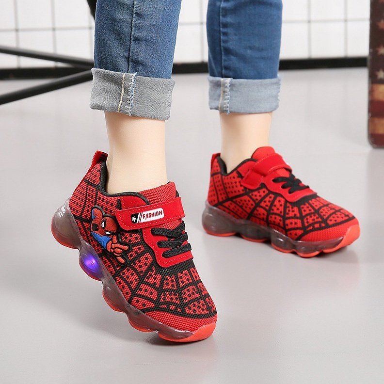 KODE V86C Sepatu led anak spiderman Sepatu led impor